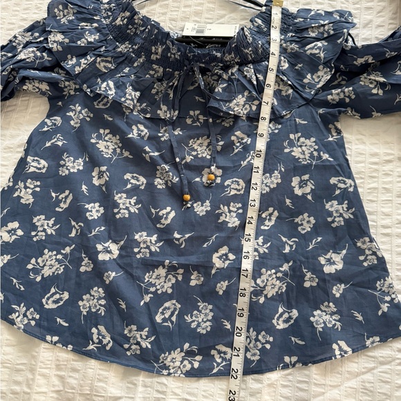 Ralph Lauren Blue Floral Off-Shoulder Blouse - Picture 7 of 10